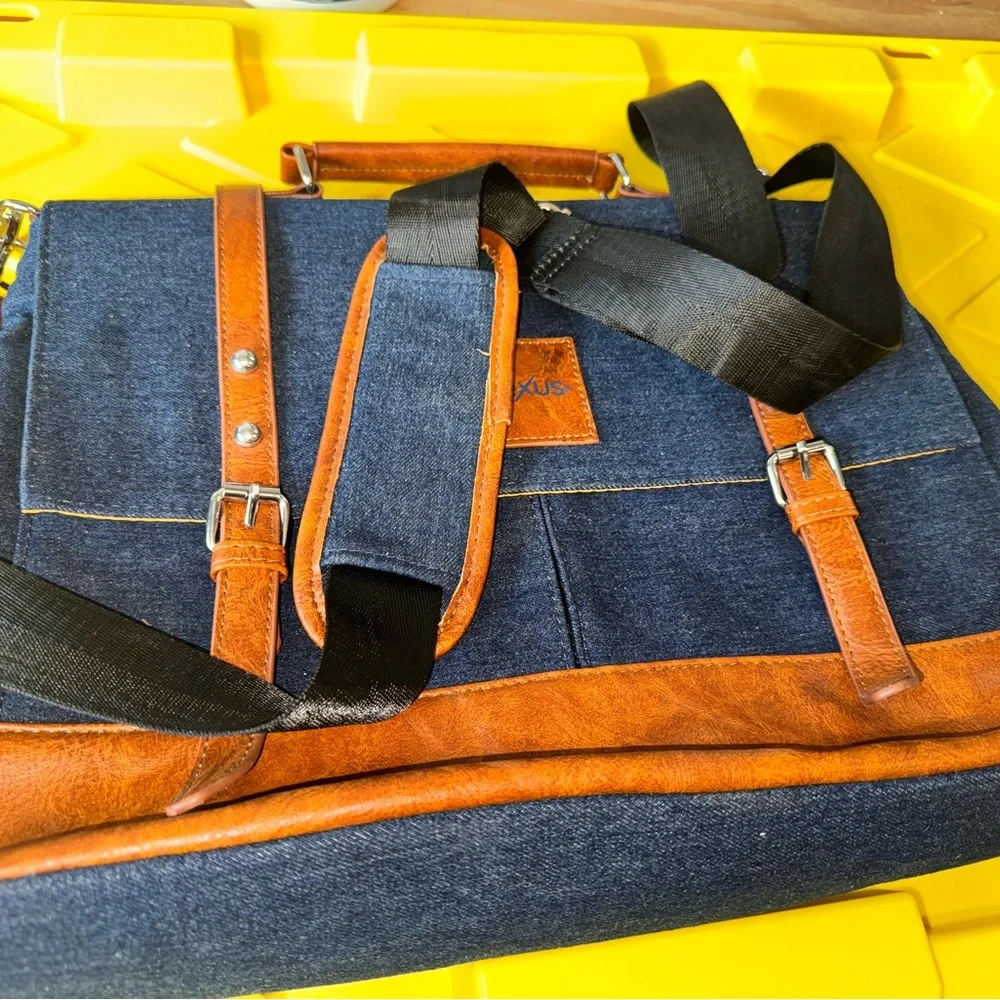 Brown and denim Blue Messenger Bag